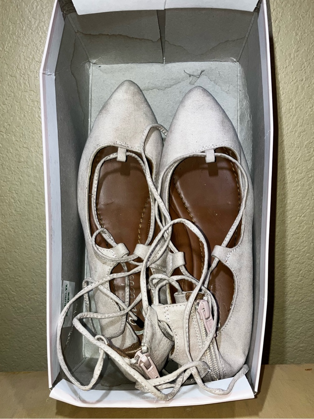 Women’s Lace-Up Pointed Toe Flats in Light Beige